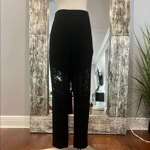 BCBG Black Straight Leg pant with lace detailing, pockets,with Sleek Silhouette